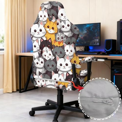 Cartoon Cat Print Gaming Chair Covers Slipcovers Cat Scratch Proof Office Chair Seat Cover Stretch Removable Washable Furniture Protector for Home Offices/Study Rooms - color: Cartoon Cat