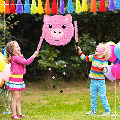 Deekin Pig Piñata Stick with Blindfold Confetti Set Pig Piñata for Birthday Party Decorations Kids Farm Party Gaming Theme Pets Holiday Celebration Supply - style: Pig