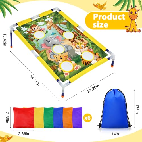 Gemscream Bean Bag Toss Games with 6 Bean Bags Portable PVC Framed Corn Hole Game Set for Beach Summer Spring Safari Theme Outdoor Game Party
