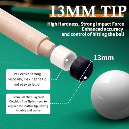 Kmise Pool Cue Stick Set of 4 - Canadian Maple Professional Pool Cues, New Upgraded Irish Linen Wire Grip, 18-21oz, 4 Colors Optional (Blue, Green, Red, Yellow, 21oz)