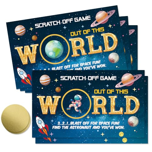50 Pcs Out of This World Scratch Off Cards, Funny Outer Space Theme Scratch Cards for Birthday Baby Shower Party, Lottery Group Reveal Games Activity Supplies, Galaxy Theme Party Supplies - color: Blue