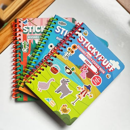 DINO MINI Stickypuff Value Pack - 3 Reusable Puffy Sticker Book for Toddlers - Puffy Stickers for Toddlers - Travel Activities for Kids Ages 4-8 - Screen Free Birthday Gifts (Animals) - color: Animals