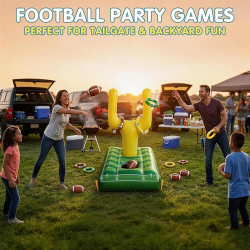 Inflatable Football Pool Ring Toss Game - 3-in-1 Floating Football Target for Swimming Pool, Backyard & Beach - Heavy Duty PVC Pool Toys for Kids and Adults Summer Party Games