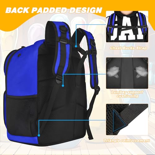 Goloni 2 Ball Bowling Backpack,Bowling Ball Bag with Shoe Compartment & Portective Foam Padded, Fits Shoes Up to US Size 16 - color: Blue