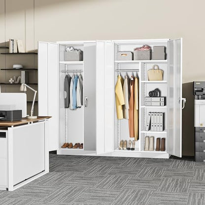 Greenvelly Metal Storage Wardrobe with Lock, White Steel cabinets Locker, 72" X 36" X 18" Metal Cabinet with Adjustable Shelves for Home Office, Garage, School - color: White, style: 72"H-Larger-A