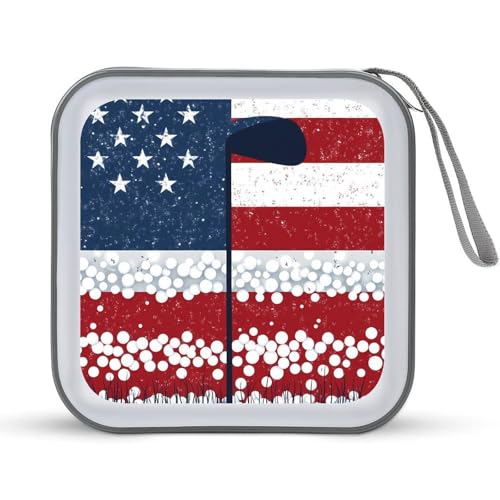 Golf with U.S. Flag Funny CD Case 40 Capacity DVD Storage Holder Portable Disc Wallet Organizer Bag for Home Travel