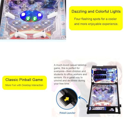 Mini Pinball Machine Game Toy, Electronic Tabletop Arcade with Digital Scoreboard and LED Lights, Fun Retro Desktop Ball Shooting Toy for Kids Adults, Ideal Party Favor