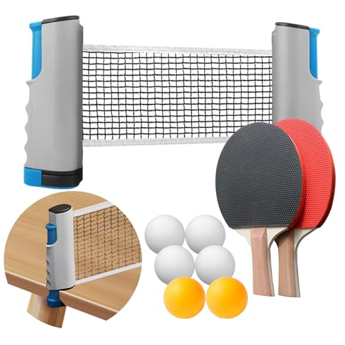 Portable Ping Pong Paddle Set with Retractable Net, 2 Table Tennis Rackets, 6 Balls and Carry Bag for Indoor Outdoor Family Games,Easy Setup - color: Gray