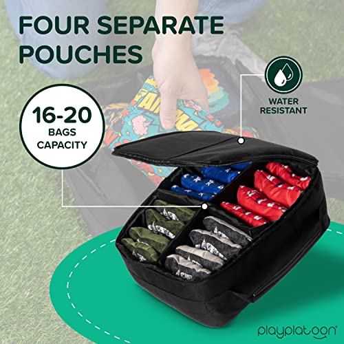 Play Platoon Cornhole Bag Carrying Bag, with 4 Separation Pouches, Black - style: Tote