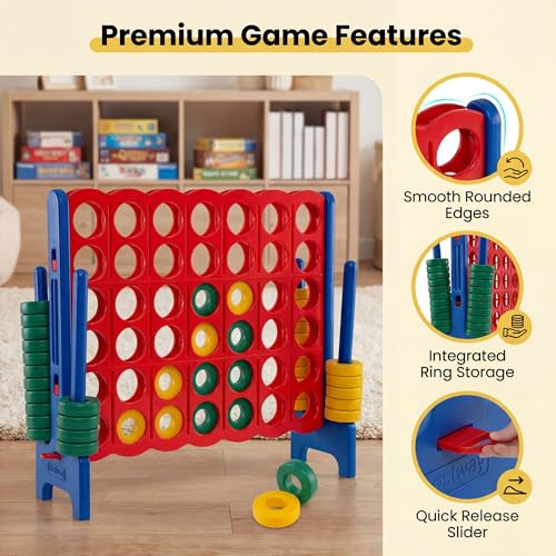 HONEY JOY Giant 4-in-a-Row, Jumbo 4-to-Score Giant Game Set with 42 Rings & Quick-Release Slider for Kids and Adults, Indoor/Outdoor Large Connect Game for Living Room, Backyard, Lawn