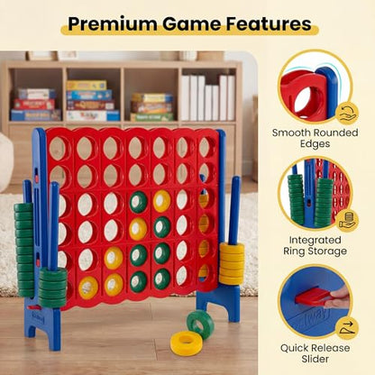 HONEY JOY Giant 4-in-a-Row, Jumbo 4-to-Score Giant Game Set with 42 Rings & Quick-Release Slider for Kids and Adults, Indoor/Outdoor Large Connect Game for Living Room, Backyard, Lawn