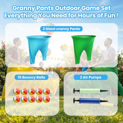 Granny Pants Yard Game Set, 2 PCS Granny Pants Family Party Outdoor Game with 10 Bouncy Balls & 2 Pumps Perfect for Adults and Kids, Fun Family Reunion Ultimate Backyard Party Games - color: blue+green