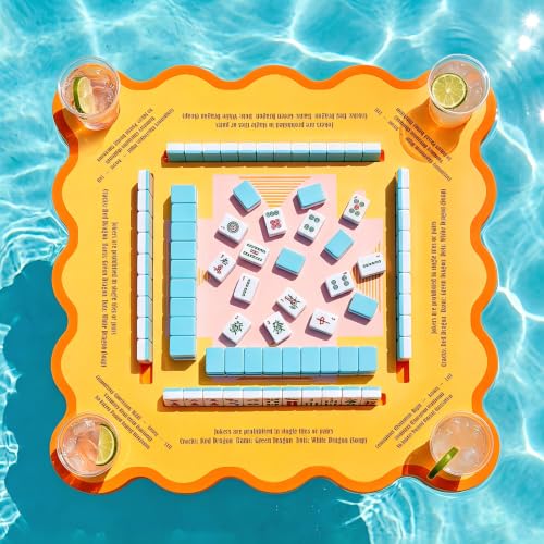 Floating Mahjong Table for Pool, Double Sided Floating Game Table with Cup Holders, for Mahjong Poker Card Games, Floating Mahjong Board for Hot Tub Lake Beach, Adults Summer Party (Orange) - color: Floating Game Table is Orange
