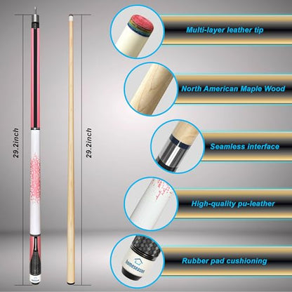 HomeSeason 58in 2-Piece Pool Cue, 18/19/20/21oz Professional Maple Billiards Stick 3D Printed Lizard Grip with Case, 12.5mm Tip Stainless Steel Quick Screw - color: 19oz(Pink)