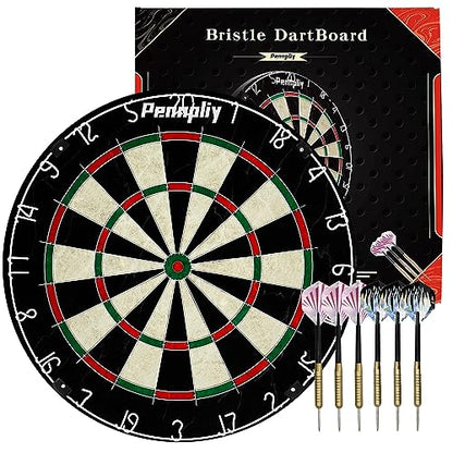 Bristle Dart Board Set, Professional Dart Board 18" with 6pcs 18g Darts Outdoor Dartboard Set, Compressed Sisal Metal Wire Board with Rotating Number Ring