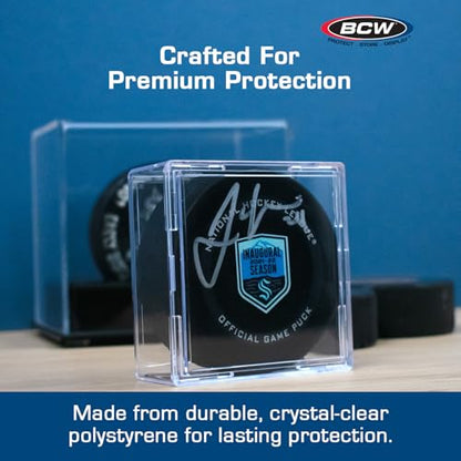 BCW Hockey Puck Display Case – Crystal Clear Stackable Puck Holder with 2-Piece Snap Design | Regulation Hockey Puck Case Display - 2 ct - size: 2 Pack