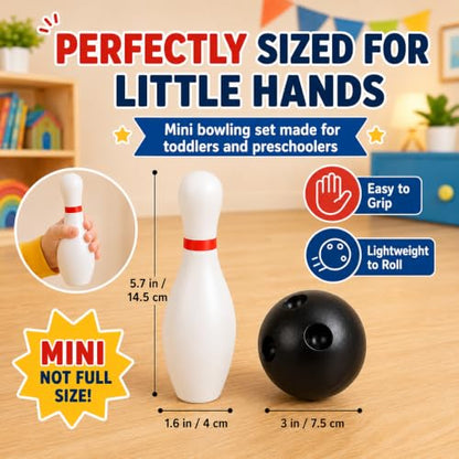 Toddmomy Kids Mini Bowling Set with 10 Pins & 2 Balls, Indoor Outdoor Sports Toy for Toddlers Ages 3-6, Educational Family Games for Boys Girls, Party Favors Birthday Gift (6.3in Tall)
