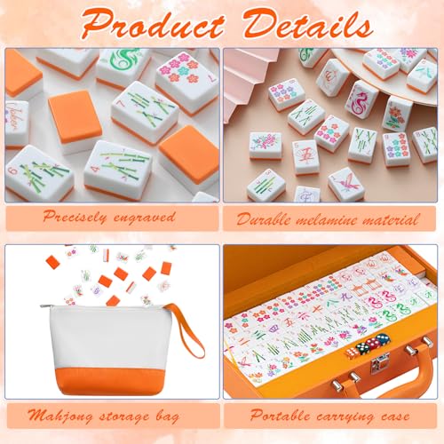 Soulchen 1.2 Inch Orange American Mahjong Set 168 Blossom Numbered Tiles, Tiles Bag and Portable Travel Case Classic Complete Mahjong Set for Adult Collection Gift