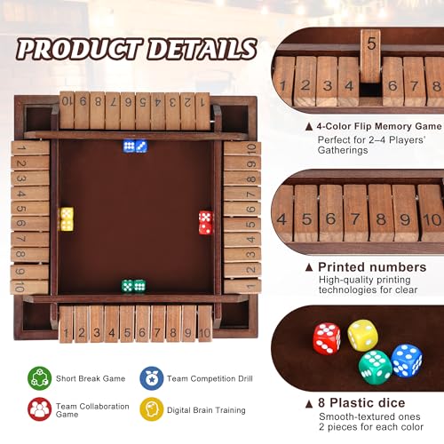Shut The Box Game, Math Dice Board Game for Family Night Classroom Travel, Wooden Table for 2-4 Players, Improves Mathematical Skills, for Classroom, Home (Quadrilateral-Upgraded 12", Brown) - color: Brown, style: Quadrilateral-Upgraded 12"
