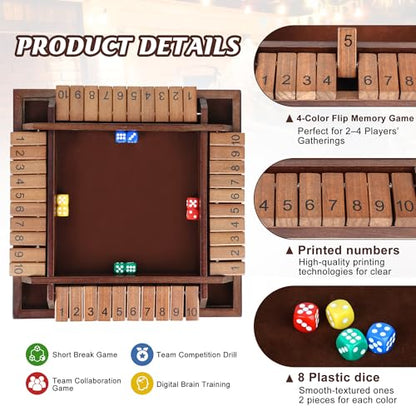 Shut The Box Game, Math Dice Board Game for Family Night Classroom Travel, Wooden Table for 2-4 Players, Improves Mathematical Skills, for Classroom, Home (Quadrilateral-Upgraded 12", Brown) - color: Brown, style: Quadrilateral-Upgraded 12"