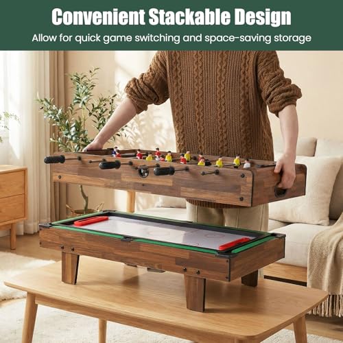 Goplus 4 in 1 Multi Game Table, Combination Game Table Set with Pool Billiards, Air Hockey, Foosball, Table Tennis, Stackable Combo Tabletops for Home, Play Room, Party Family Night - color: Dark Brown