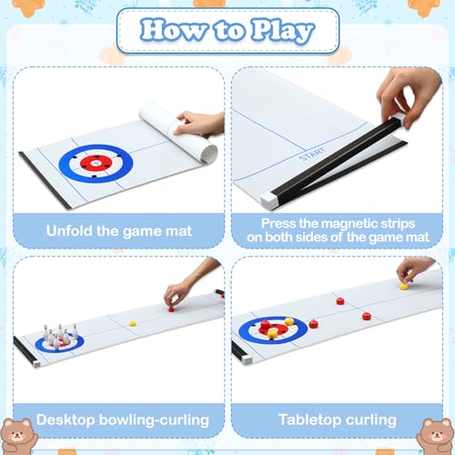 Capoda Tabletop Curling and Bowling Games Baby Shower Game Set Include 8 Curling 6 Bowling 1 Mat 2 Magnetic Strip for Indoor Birthday Bridal Shower Gender Reveal Table Decoration Supplies(Blue Bear) - style: Blue Bear