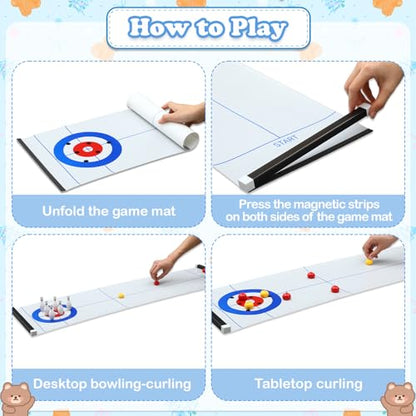 Capoda Tabletop Curling and Bowling Games Baby Shower Game Set Include 8 Curling 6 Bowling 1 Mat 2 Magnetic Strip for Indoor Birthday Bridal Shower Gender Reveal Table Decoration Supplies(Blue Bear) - style: Blue Bear