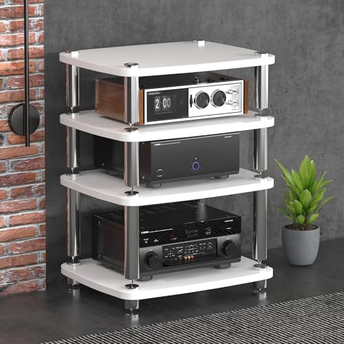 Audio Rack,Gaming Shelf,AV Media Stand Corner Shelf,DVD Shelf,CD Display Cabinet,Entertainment Stand,Rack Audio Tower,Record Player Stand,for Living,Gaming,Recording Room.(White,60x48x76cm) - color: White, size: 60x48x76cm