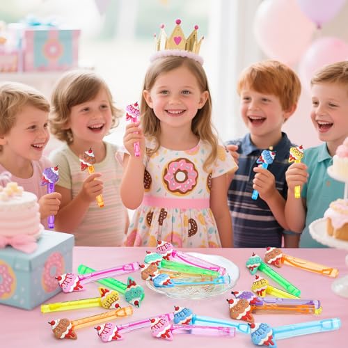 Winrayk Ice Cream Party Favors, 24Pcs Self-designed Mini Bubble Wands for Kids Bubbles Bulk with Detachable Topper (6 Colors), Two Sweet Birthday Gift Pinata Filler Goodie Bag Stuffer Classroom Prizes - style: Ice Cream