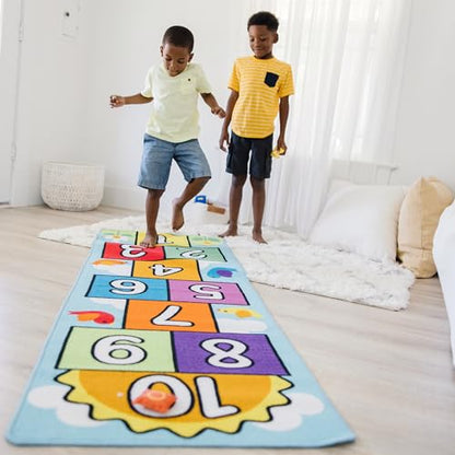 Melissa & Doug Hop and Count Hopscotch Game Rug (3 pcs, 78.5 x 26.5 inches) Classic Hopscotch Rug for Kids