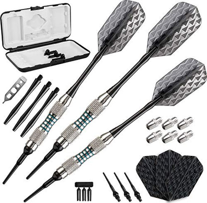 Viper by GLD Products Bobcat Adjustable Weight Soft Tip Darts with Storage/Travel Case - size: 16 Grams (Adjustable to 18 and 19 Grams), style: Nickel Silver Plated with Light Blue Rings