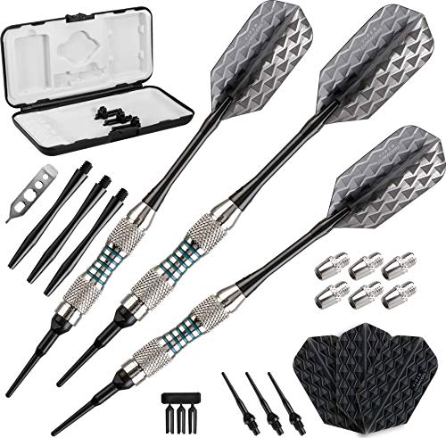 Viper by GLD Products Bobcat Adjustable Weight Soft Tip Darts with Storage/Travel Case - size: 16 Grams (Adjustable to 18 and 19 Grams), style: Nickel Silver Plated with Light Blue Rings