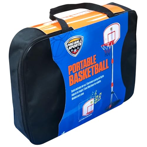 Pro Ball Portable Electronic Scoreboard Basketball Hoop for Kids, Adjustable Height Design up to 65”