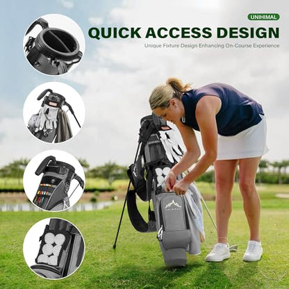 uniHimal Lightweight Par 3 Golf Bag - Small Golf Stand Bag with Dual Shoulder Straps, Cooler Pocket, Dust Cover, Pitch and Putt Bag for Driving Range - color: Grey