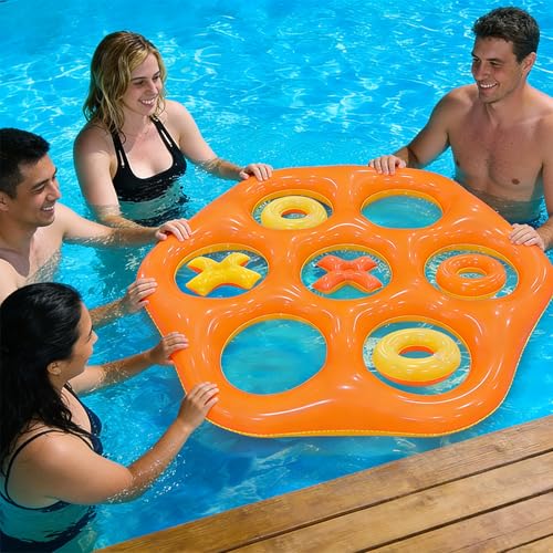 Tic-Tac-Toe Pool Toys Game Set, Giant Floating Tic Tac Toe Game, Pool Toys Party Game for Adults Teens, Summer Water Party Backyard Beach Yard Field Day Outdoor Activities - color: Orange and Yellow