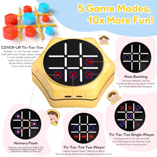 Tic Tac Toe Handheld Game Bolt : VORQXIN Digital Electronic Brain Teaser - 5 in1 Portable Mini Console Mute Function Travel Games for Car Ride,Unique Gift for Boys Girls and Adults