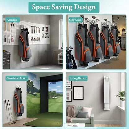 Wall Mount Golf Bag Storage Rack with Air Spring Sliding System, Heavy Duty Golf Bag Wall Mount Organizer for Garage, Space Saving Golf Bag Stand Holder for Clubs, Home & Basement Storage