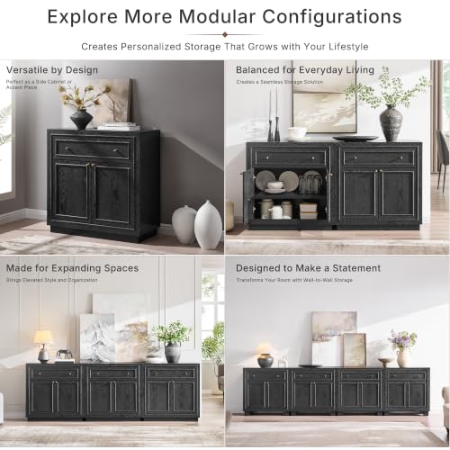 ACCOHOHO Modern Farmhouse Buffet Cabinet, 31.5" Sideboard Credenza, Modular Storage Cabinet with Framed Panel Fronts, Adjustable Shelves & Dual Base Design, Charcoal Black - color: Charcoal Black, size: 1 Piece