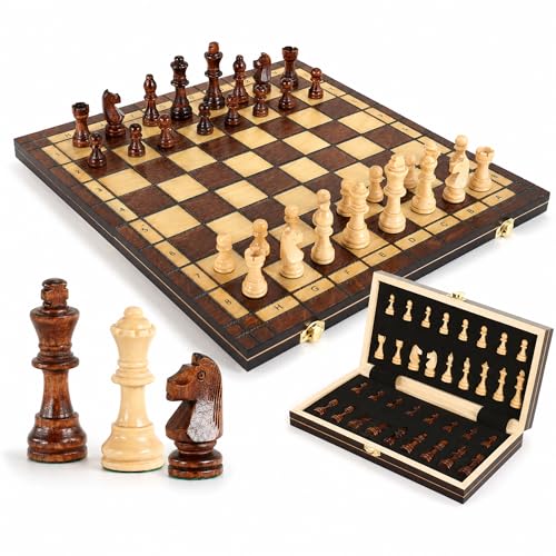 Large 17-Inch Magnetic Wooden Chess Set - Perfect for Adults and Beginners Handcrafted Unique Folding Design Board Games