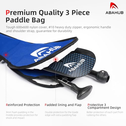 Abahub 1 x 3 Section Carbon Fiber SUP Paddle, Adjustable 67''-86'' Stand Up Paddle Lightweight Carbon Shaft, Black/Blue/Yellow/Green/Orange/Red Plastic Blade + Paddle Bag - color: Blue Honeycomb Print