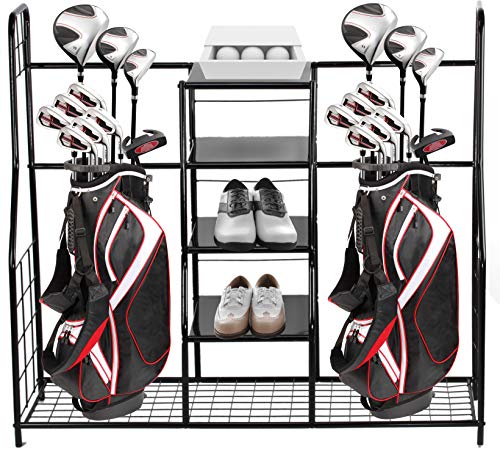 Home-it Golf Organizer Extra Large - Golf Bag Sports Dual Storage Organizer, Perfect for Golfing Bags, Clubs, Balls, Gadgets, Accessories & Equipment, Golf Organizer Rack for Garage and Basement