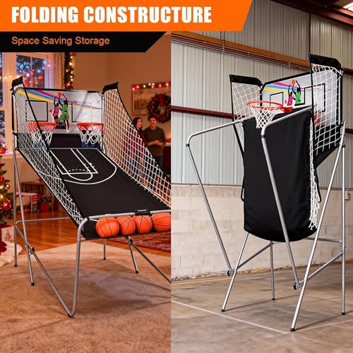 Garvee Dual Basketball Arcade Game, Foldable Electronic Double Shootout with 2 Player, 8 Game Options, LED Scoring, Includes 4 Balls, Air Pump & Needle, Indoor Basketball Game for Youth & Adults