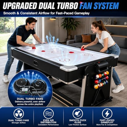 Pool Table Dining Table Combo with Ping Pong & Air Hockey Table, 7ft 4-in-1 Multi Game Table, Convertible Billiard Table for Adults Outdoor/Indoor - color: Blue