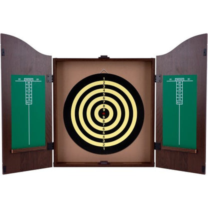 Dart Board Cabinet Set with 18-inch Dartboard, 6 Steel-Tip Darts, and Chalkboard Scoring for Game Rooms, Man Caves, and Home Bars by Trademark Poker