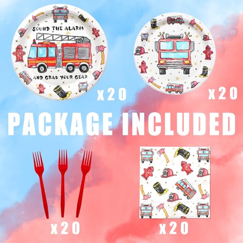 Firetruck Theme Birthday Party Tableware Set with Plates, Napkins, and Forks - style: Firetruck