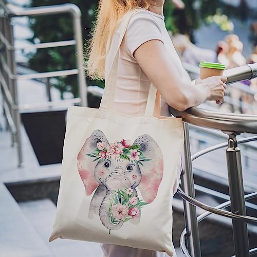 Sieral 2 Pcs Animal Lover Bag Gift for Women Travel Canvas Tote Portable Zipper Pouch Canvas Reusable Grocery Tote - style: Elephant