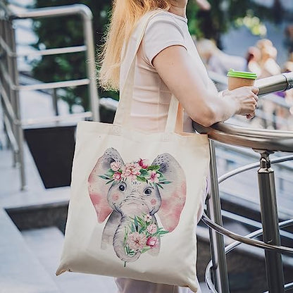 Sieral 2 Pcs Animal Lover Bag Gift for Women Travel Canvas Tote Portable Zipper Pouch Canvas Reusable Grocery Tote - style: Elephant
