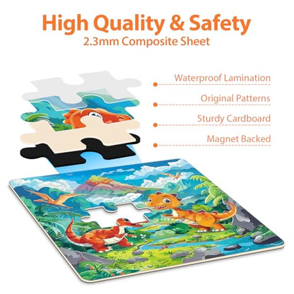 Magnetic Puzzles for Toddlers 3-5, Dinosaur Puzzles for Kids 4-6, Travel Puzzles for Kids Ages 5-8 Toys Games Gifts for Boys Girls Ages 3 4 5 6 in Car Airplane Kids Puzzles for Road Trip - style: Dinosaur
