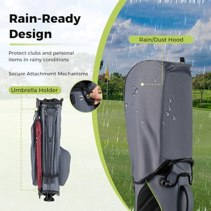 ULTIMATE Golf Stand Bag, 8-Way Golf Bag with 5 Pockets, Rain Hood, Detachable Dual Shoulder Strap, Lumbar Pad, Handles, Portable Golf Club Bag for Men & Women - color: Grey