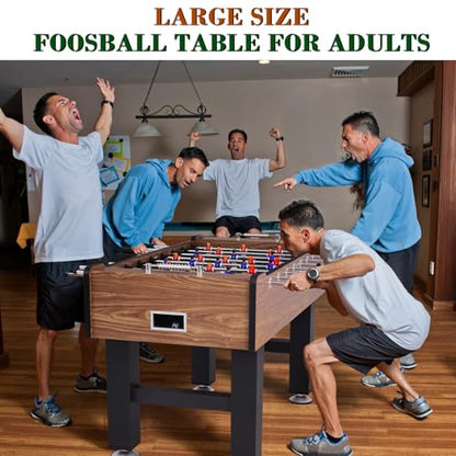 58 Inch Large Size Foosball Table Adult Size, Full Size Soccer Game Table w/2 Balls, Leg Levelers & Heavy-Duty Legs, Durable Arcade Football Table for Game Room, Home, Office, Party (Brown)